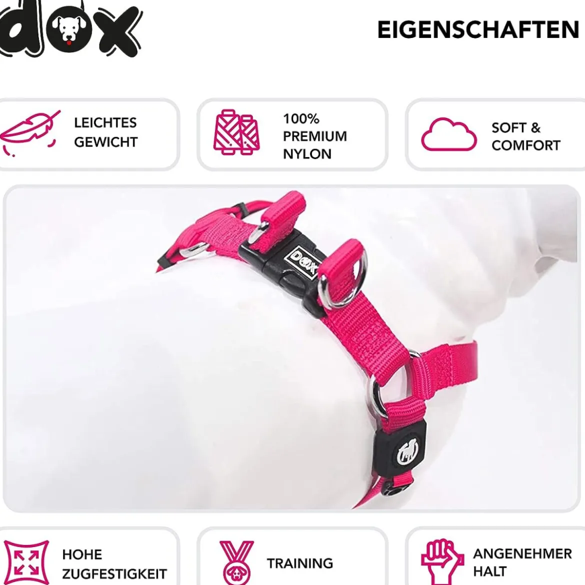 DDOXX Hundegeschirr Nylon, Step-In, Verstellbar, Ausbruchsicher, Pink, XS - B-Ware sehr gut