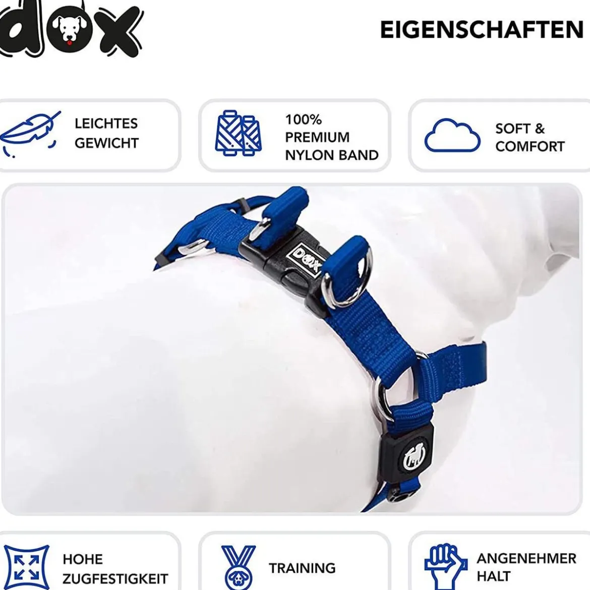 DDOXX Hundegeschirr Nylon, Step-In, Verstellbar, Blau, S - B-Ware sehr gut