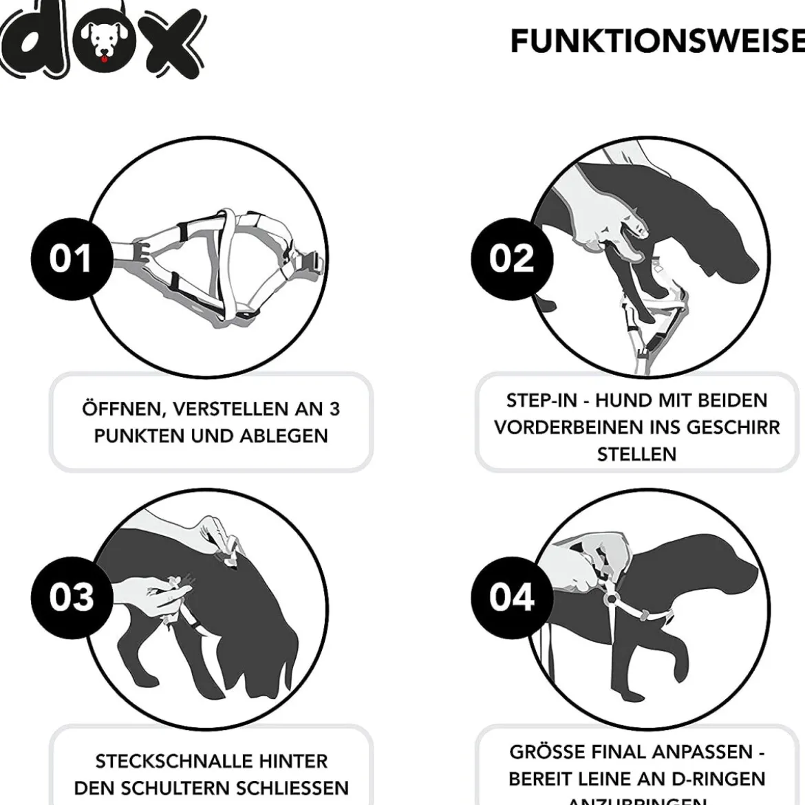DDOXX Hundegeschirr Nylon, Step-In, Verstellbar, Schwarz, S - B-Ware sehr gut