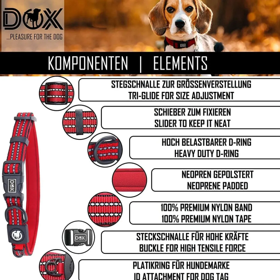 DDOXX Hundehalsband Nylon, reflektierend, verstellbar, gepolstert,Blau, S - B-Ware sehr gut
