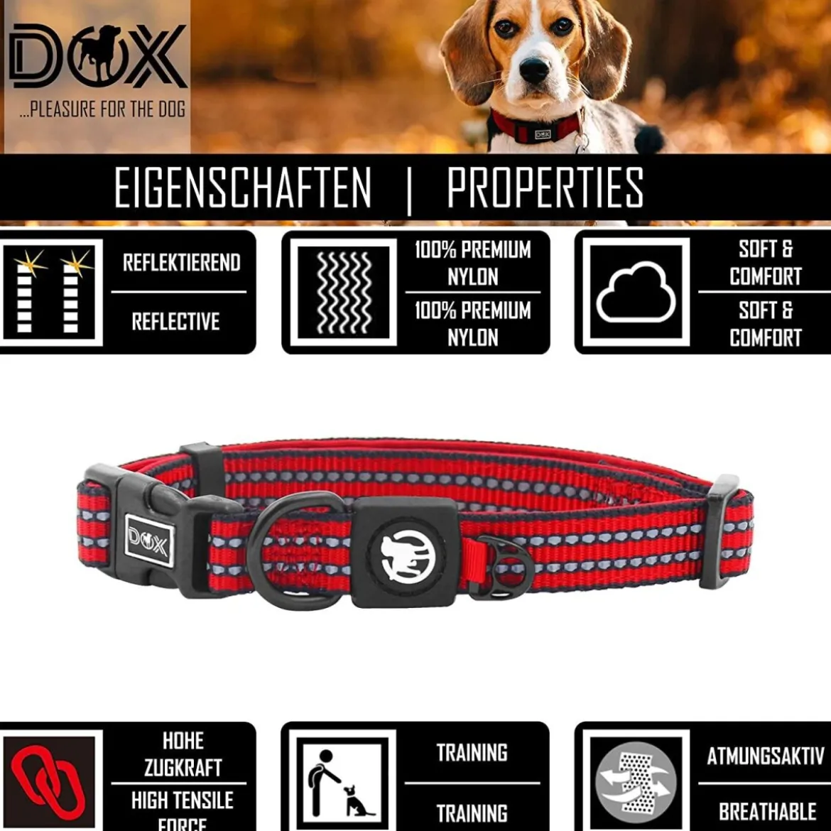 DDOXX Hundehalsband Nylon, reflektierend, verstellbar, gepolstert,Blau, S - B-Ware sehr gut