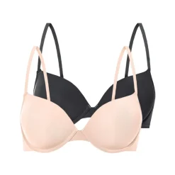 esmara® Damen-Bügel-BHs, 2 Stück, mit gepaddeten Cups, 80B, schwarz/beige - B-Ware sehr gut
