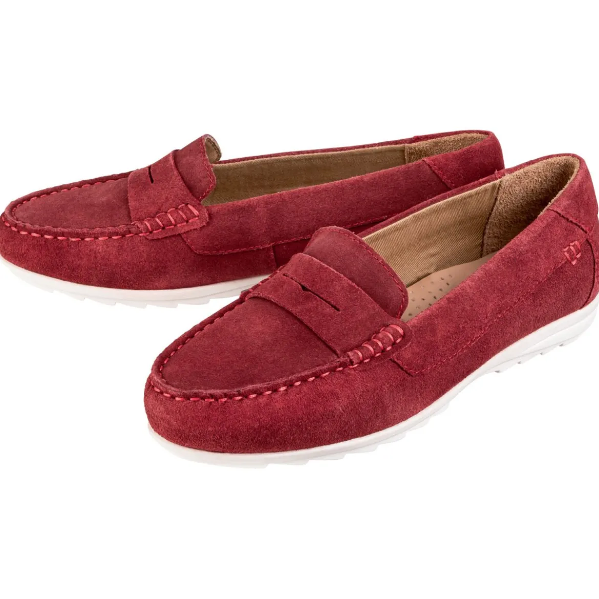esmara Damen Ledermokassin, leichte, profilierte TPR-Laufsohle (rot, 36) - B-Ware sehr gut