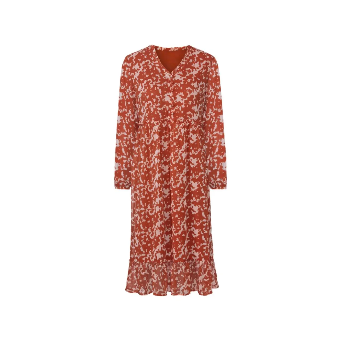 esmara® Damen Midi-Kleid, in moderner 3/4-Länge (gemustert/orange, 44) - B-Ware neuwertig