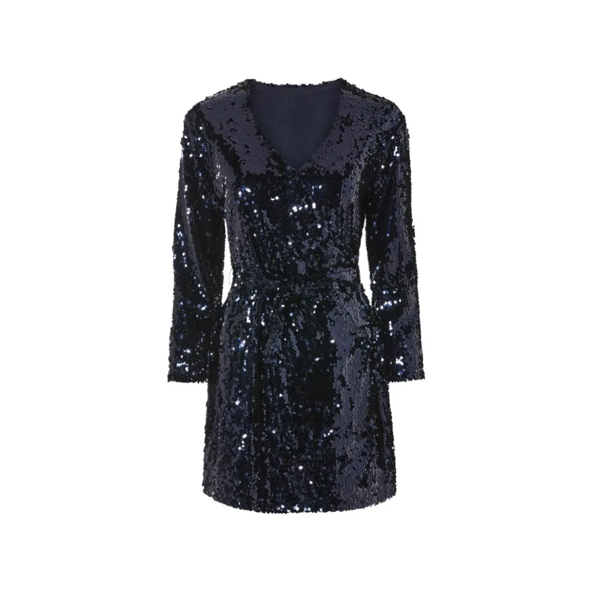 esmara® Damen Pailletten-Kleid / Pailletten-Wickelkleid, mit Rundhalsausschnitt / V-Ausschnitt (Navy, XS(32/34)) - B-Ware Beschädigt