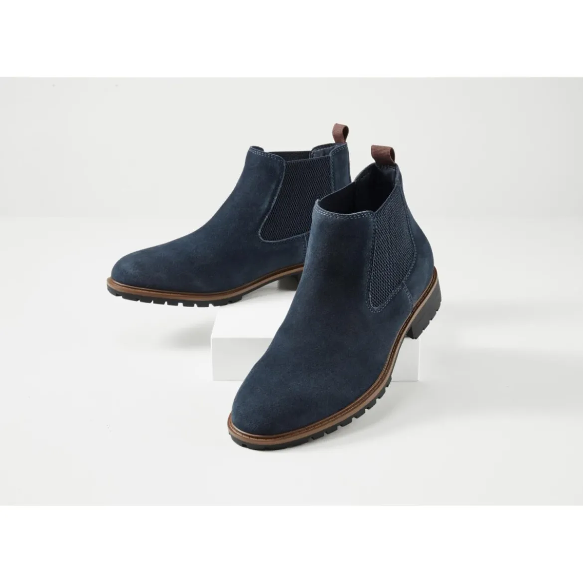 esmara® Herren Lederstiefeletten, 43, marineblau - B-Ware neuwertig