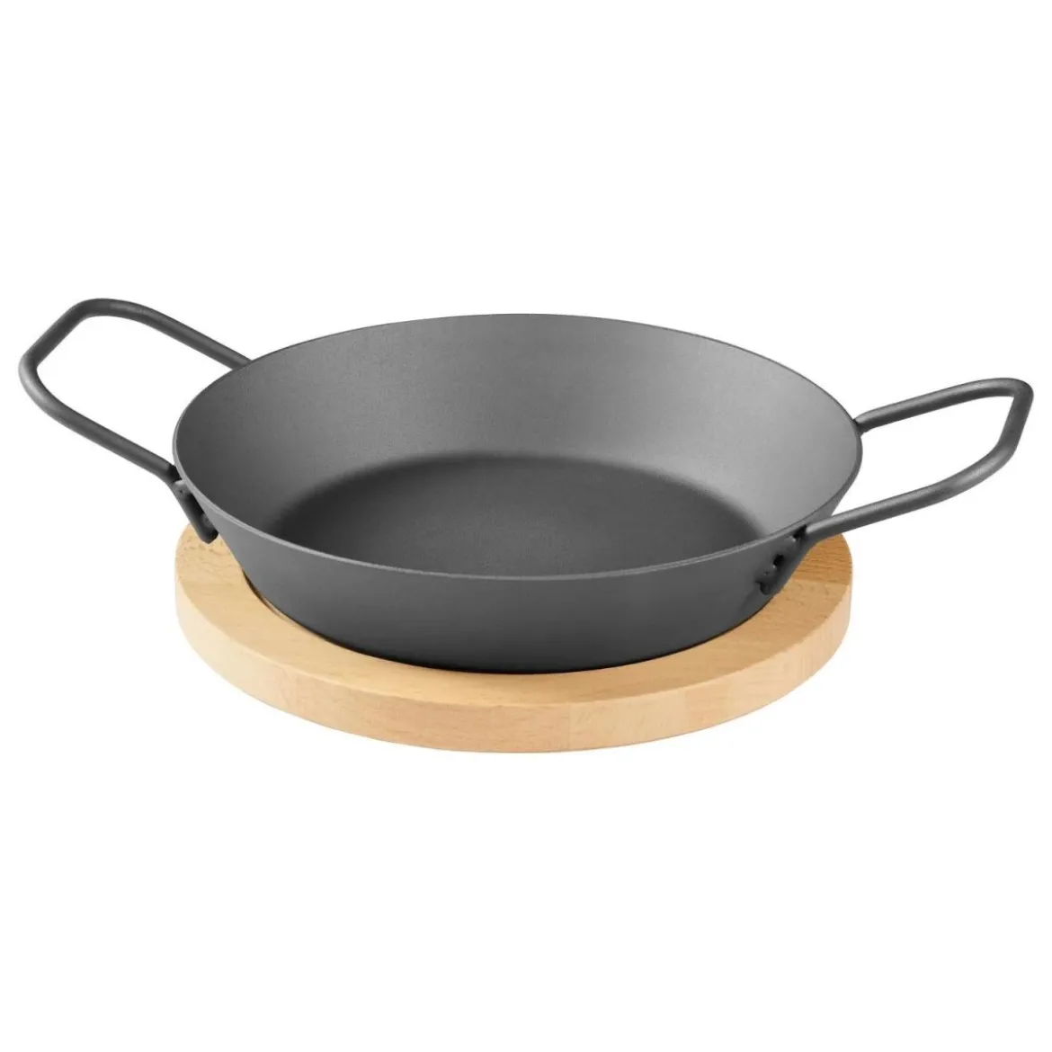 GRILLMEISTER Ø 32 Eisen-Grillpfanne / Ø 28,5 Eisen-Grillpfanne mit perforiertem Boden / Ø 20 Eisen-Grillpfanne mit Servierbrett - B-Ware
