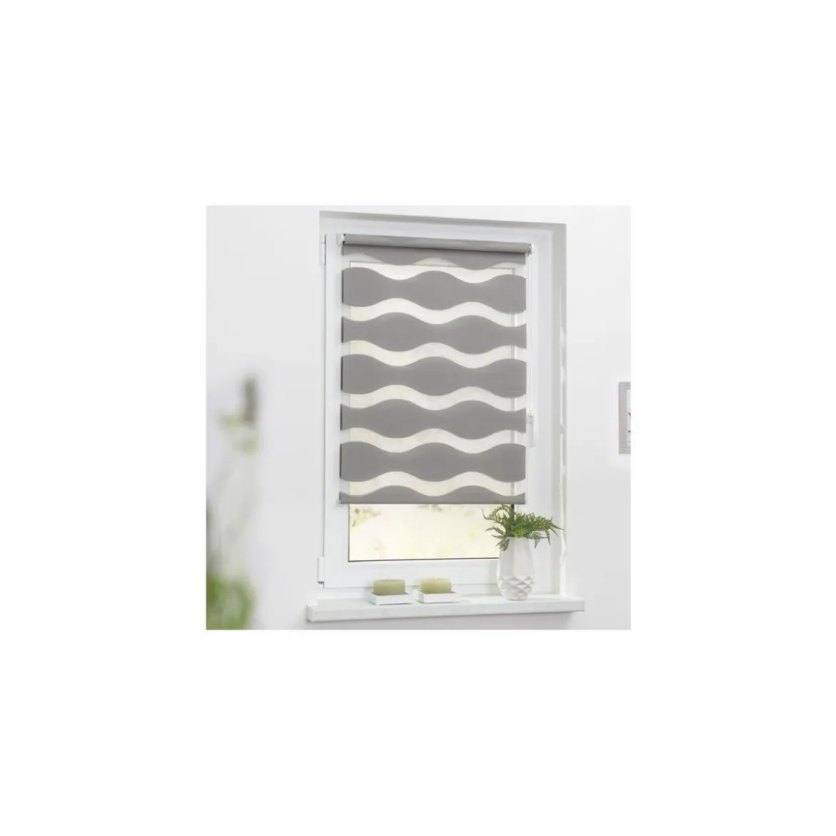 Lichtblick Duo Rollo Welle Doppelrollo Klemmfix 70 x 150 cm grau - B-Ware neuwertig