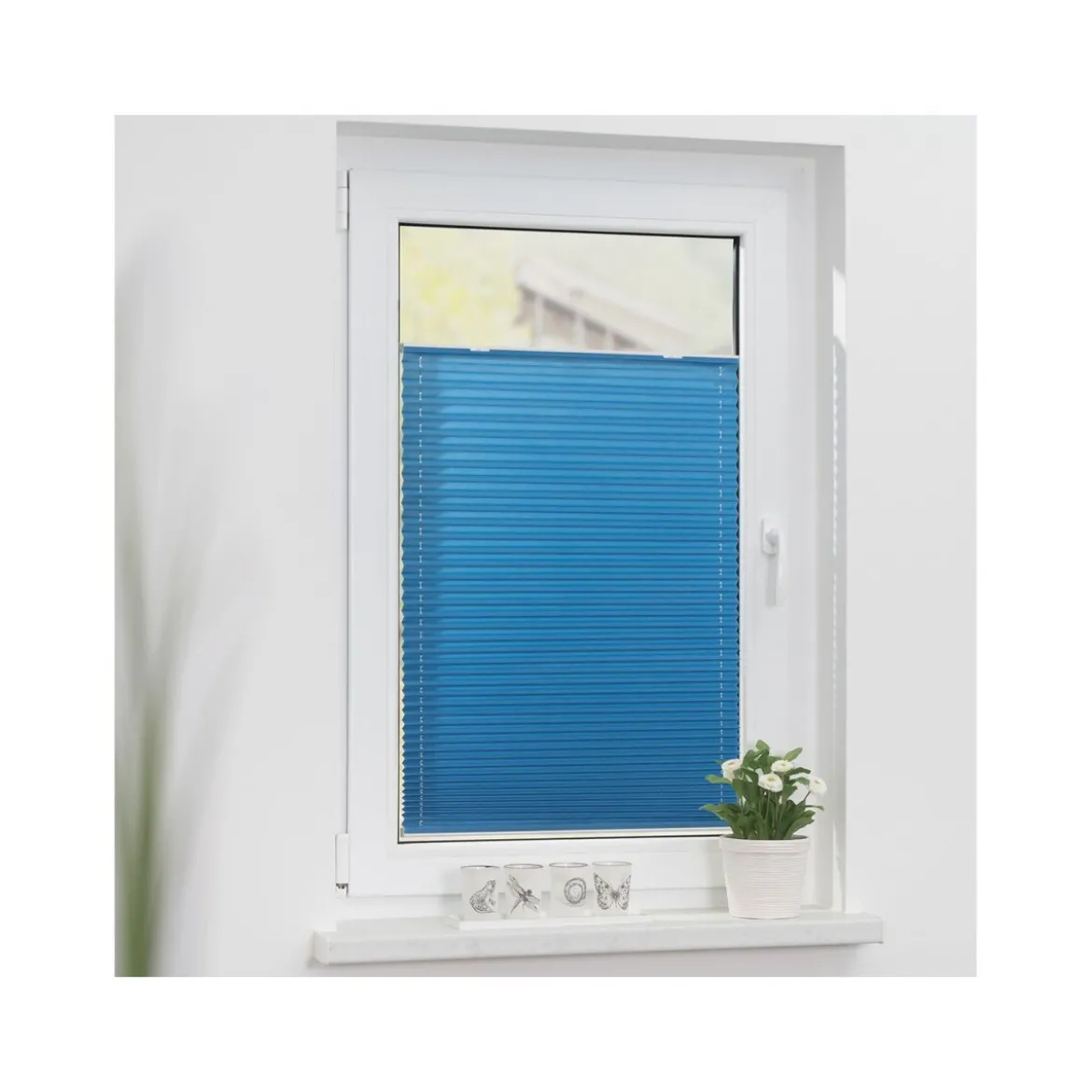 Lichtblick Plissee Haftfix, ohne Bohren, Blau, 60x130 cm - B-Ware neuwertig