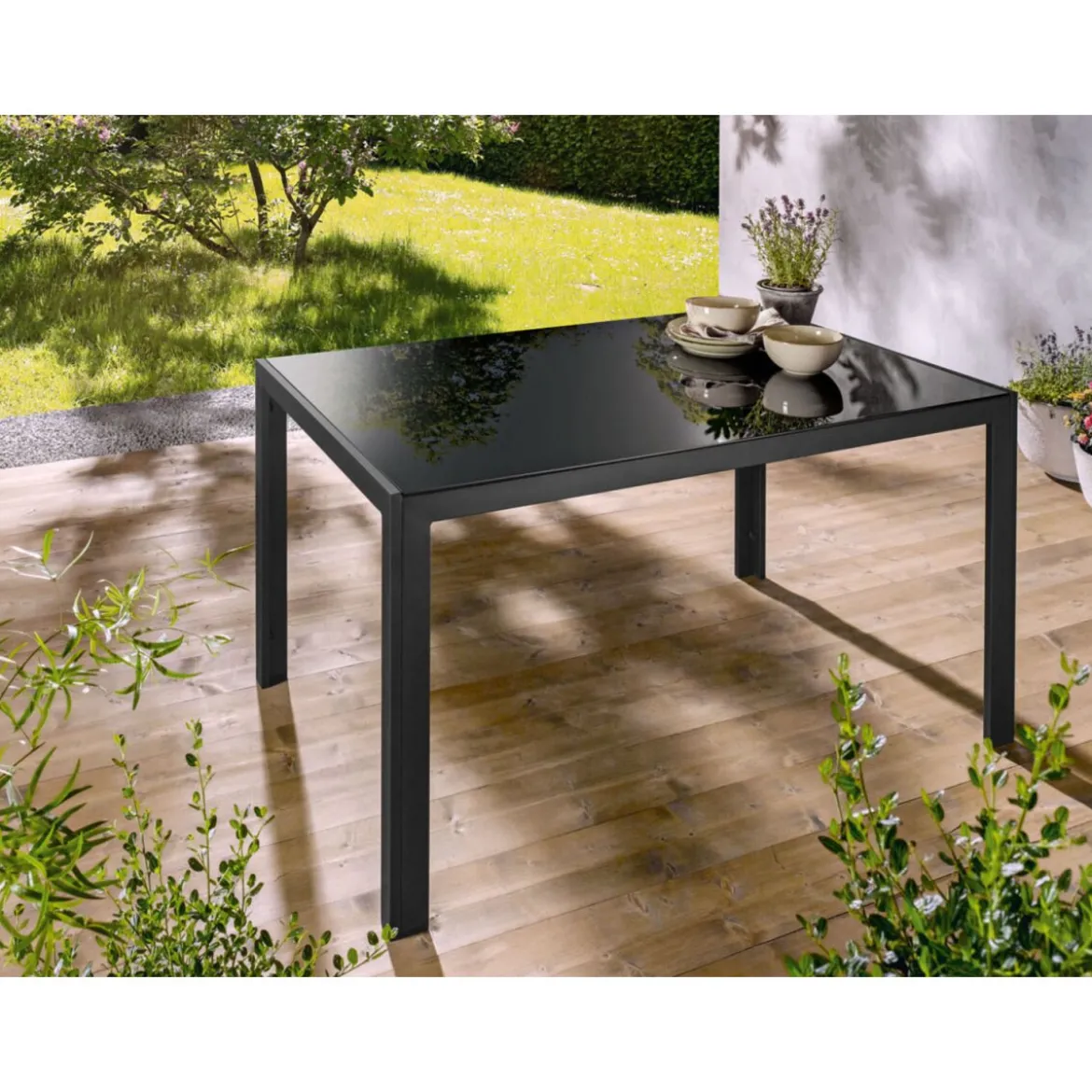 LIVARNO home Alu-Gartentisch Houston, mit Wendetischplatte, schwarz - B-Ware neuwertig