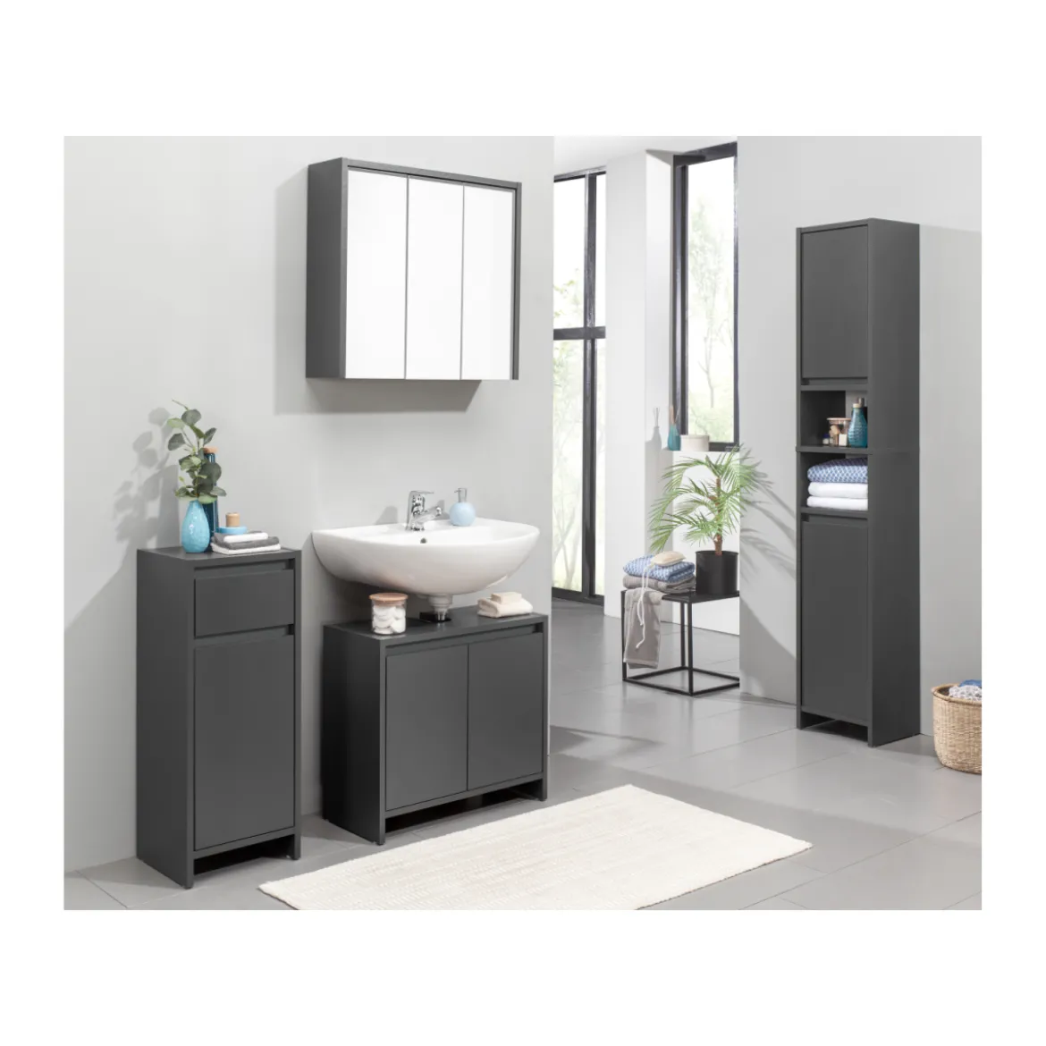 LIVARNO home Badezimmer-Hochschrank Oslo, anthrazit - B-Ware neuwertig