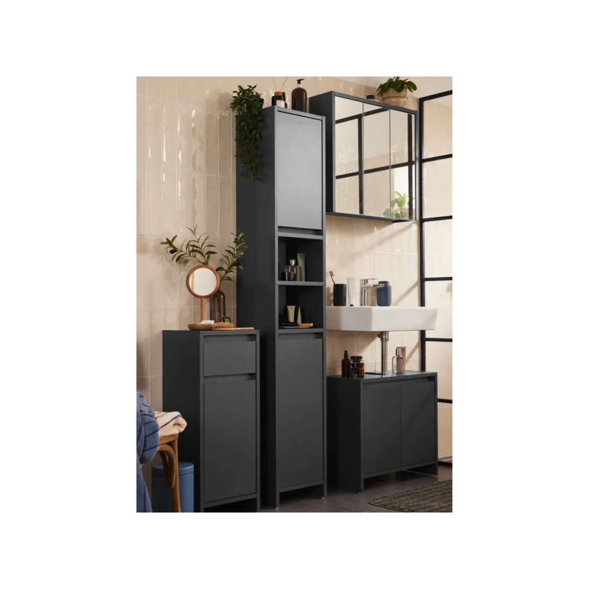 LIVARNO home Badezimmer-Hochschrank Oslo, anthrazit - B-Ware neuwertig