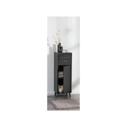 LIVARNO home Bad-Seitenschrank, mit Wellenoptik, schwarz - B-Ware sehr gut