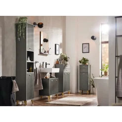 LIVARNO home Bad-Seitenschrank, mit Wellenoptik, schwarz - B-Ware sehr gut