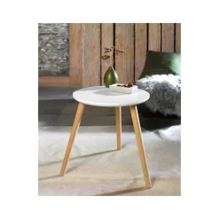 LIVARNO HOME Beistelltisch, aus Massivholz, Ø40cm (Weiß) - B-Ware Transportschaden Kosmetisch