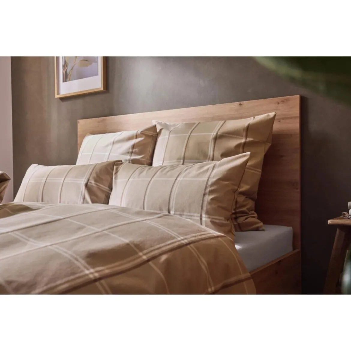 LIVARNO home Bettwäsche, aus Feinbiber, 200 x 220 cm, Karo/braun - B-Ware sehr gut