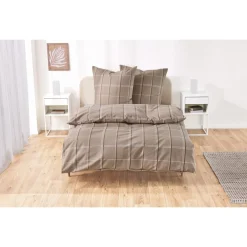 LIVARNO home Bettwäsche, aus Feinbiber, 200 x 220 cm, Karo/braun - B-Ware sehr gut