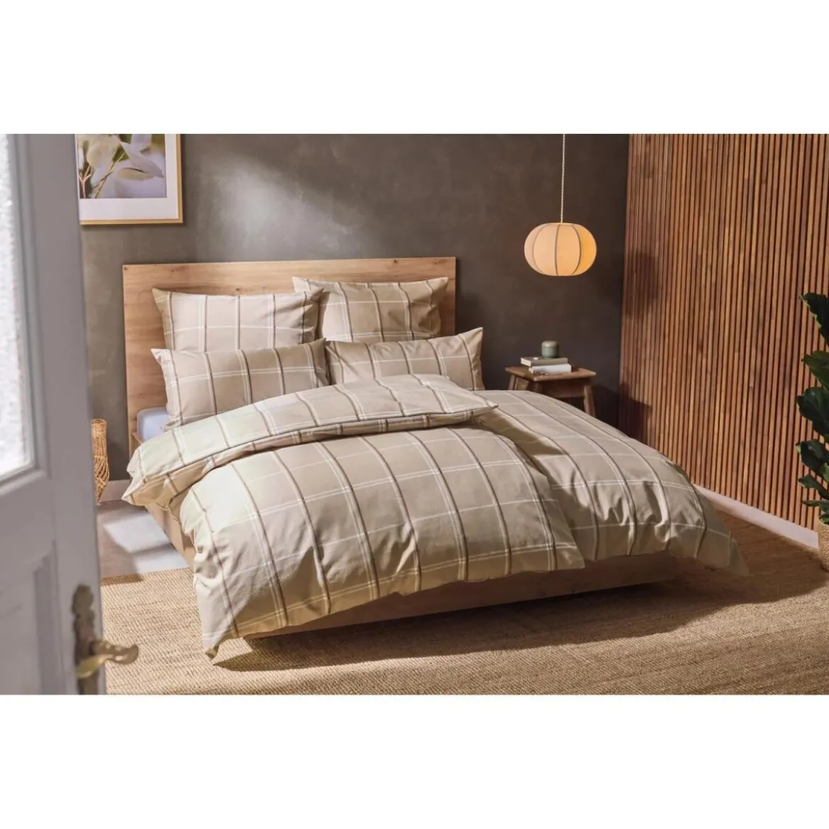 LIVARNO home Bettwäsche, aus Feinbiber, 200 x 220 cm, Karo/braun - B-Ware sehr gut