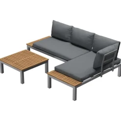 LIVARNO home Loungeecke, 3-teilig, aus Alu und Holz, braun/grau - B-Ware gut