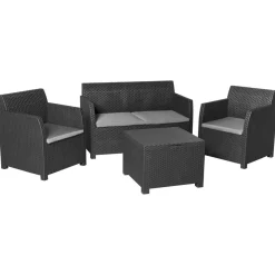 LIVARNO home Loungeset mit Tisch, 4-teilig, Kunststoff, anthrazit - B-Ware neuwertig
