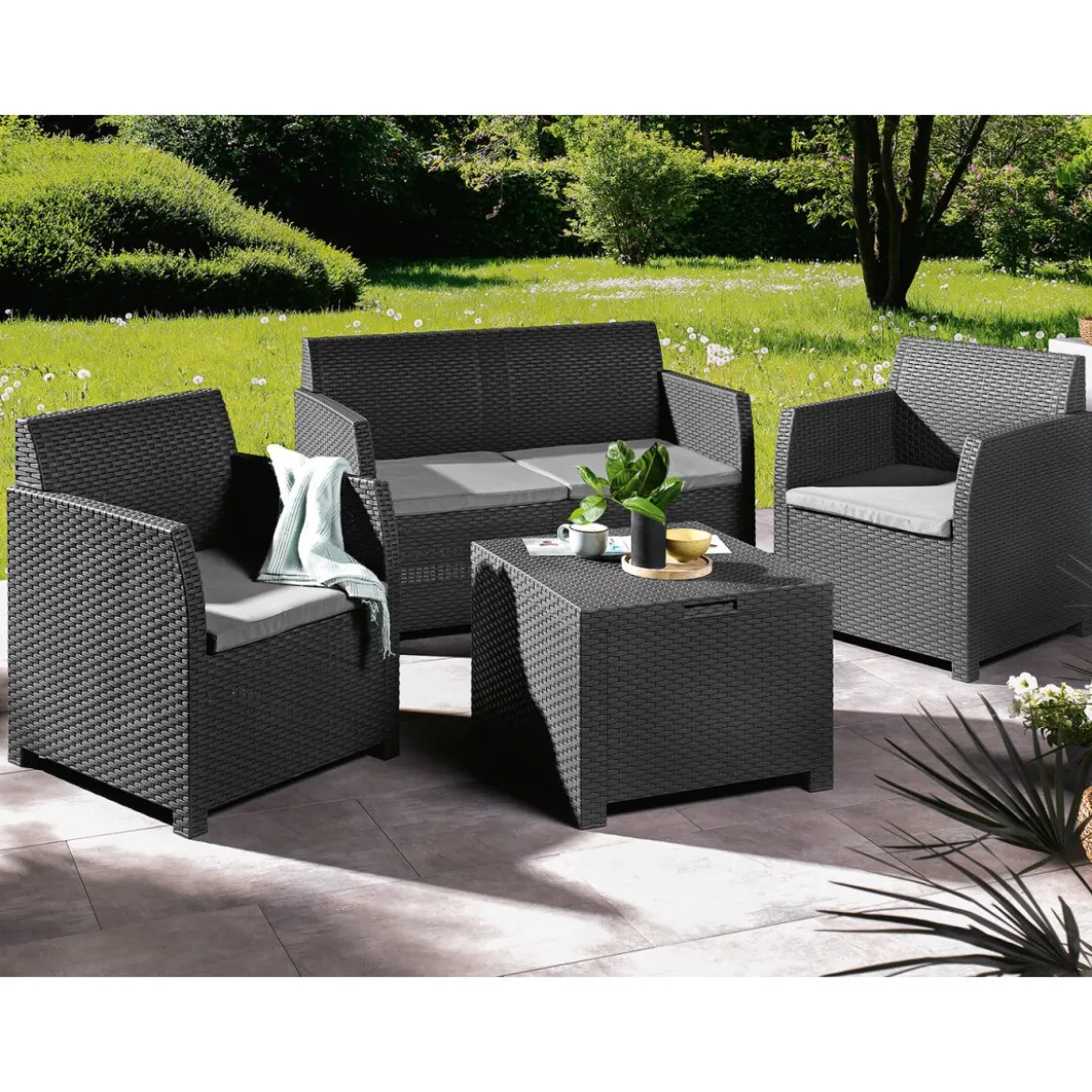LIVARNO home Loungeset, 4-teilig, Pre Zero, anthrazit/grau - B-Ware sehr gut