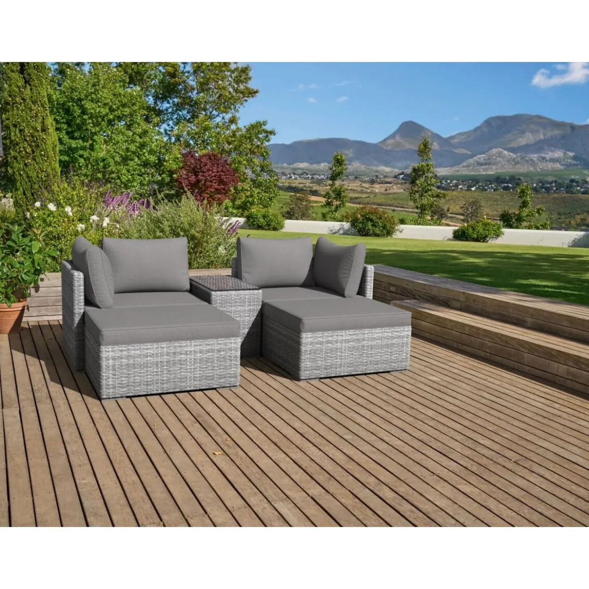LIVARNO HOME Multifunktions-Loungegruppe Geflecht, 5-teilig, hellgrau - B-Ware neuwertig