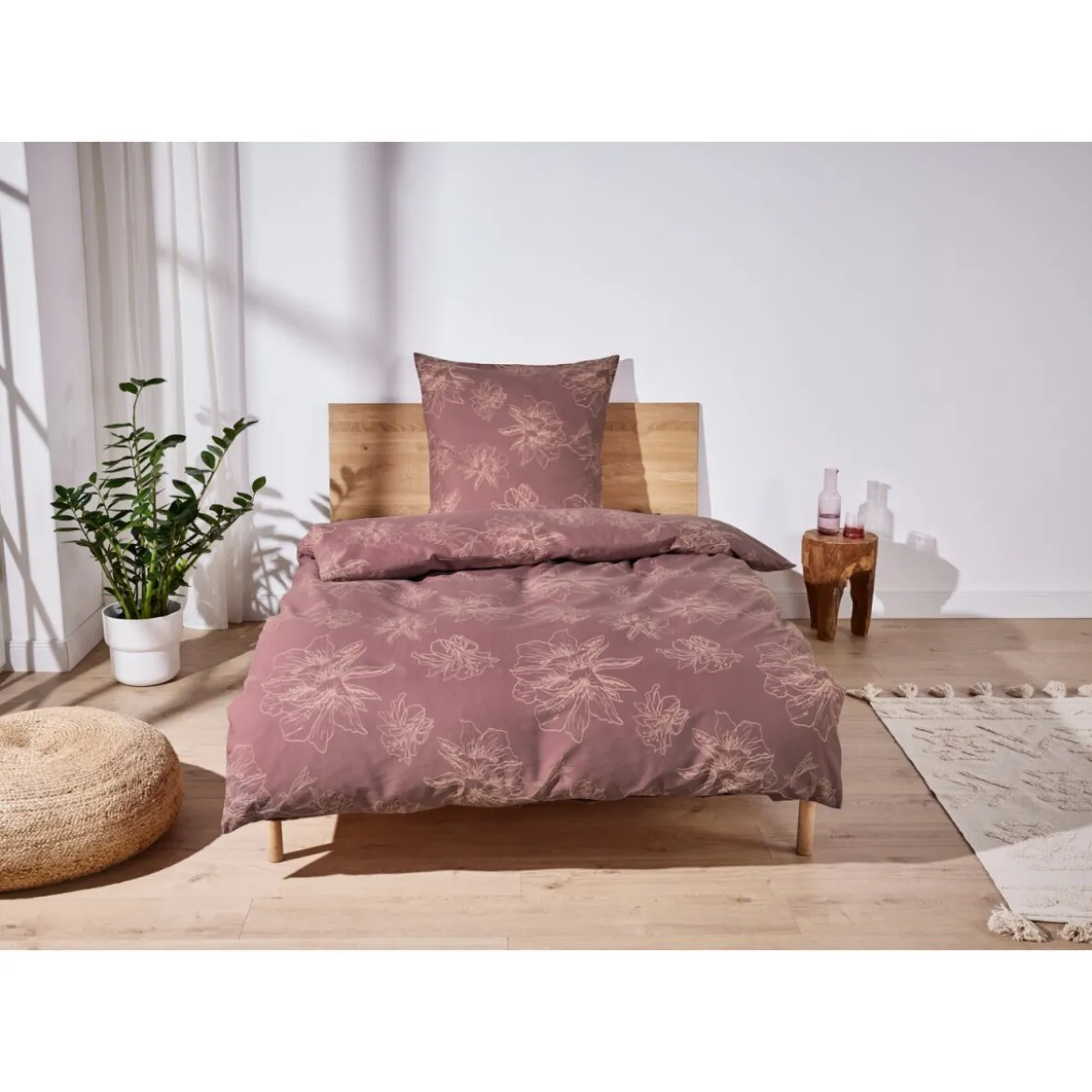 LIVARNO home Renforcé-Bettwäsche, 135 x 200 cm (Blumen/rot) - B-Ware neuwertig