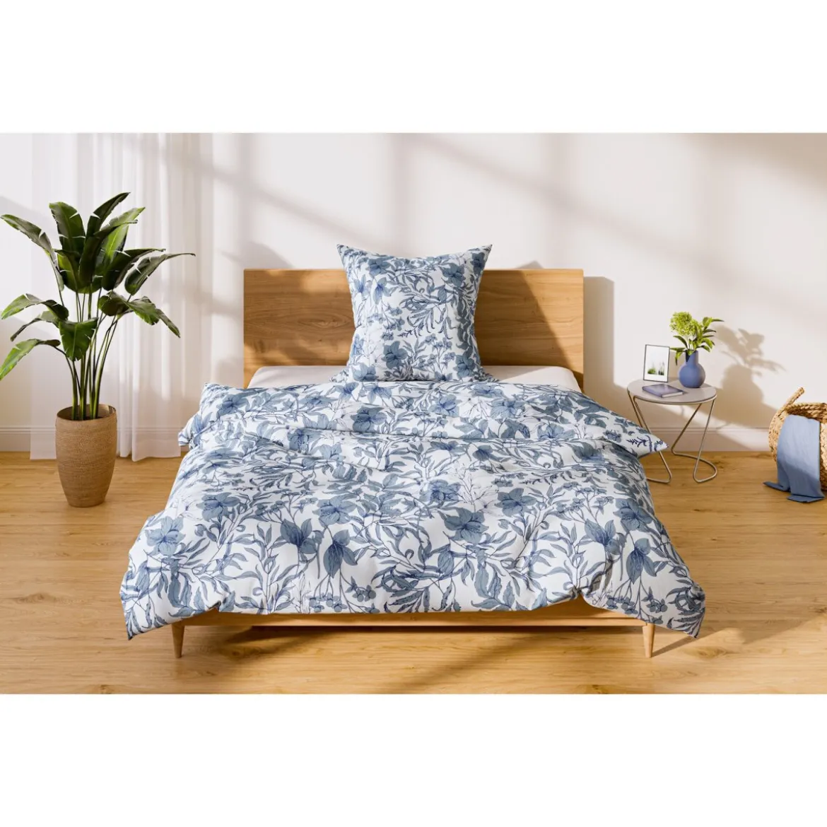 LIVARNO home Satin-Bettwäsche, 155 x 220 cm (Blau/Weiß) - B-Ware neuwertig