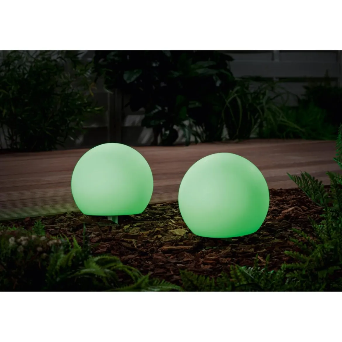 LIVARNO home Solar-Außendeko mit 9 Leuchtmodi Solar-Deko außen mit 9 Leuchtmodi (Außendeko Solar 2er Ball) - B-Ware neuwertig