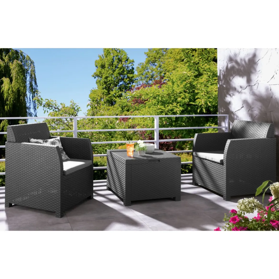 LIVARNO home 3-teiliges Balkonset, aus recyceltem Kunststoff - B-Ware