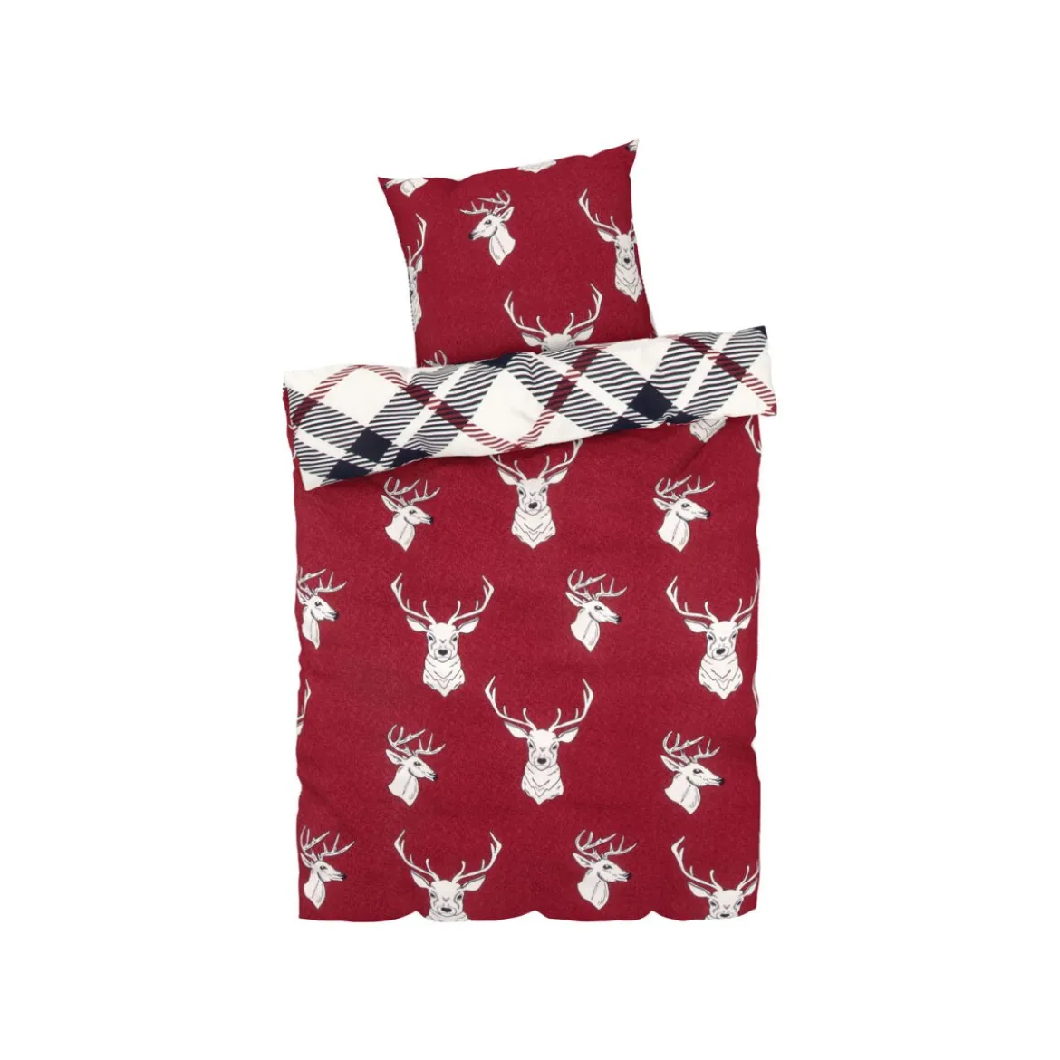 LIVARNO home Winter Jersey Bettwäsche, 155 x 220 cm (Rentier/rot) - B-Ware neuwertig