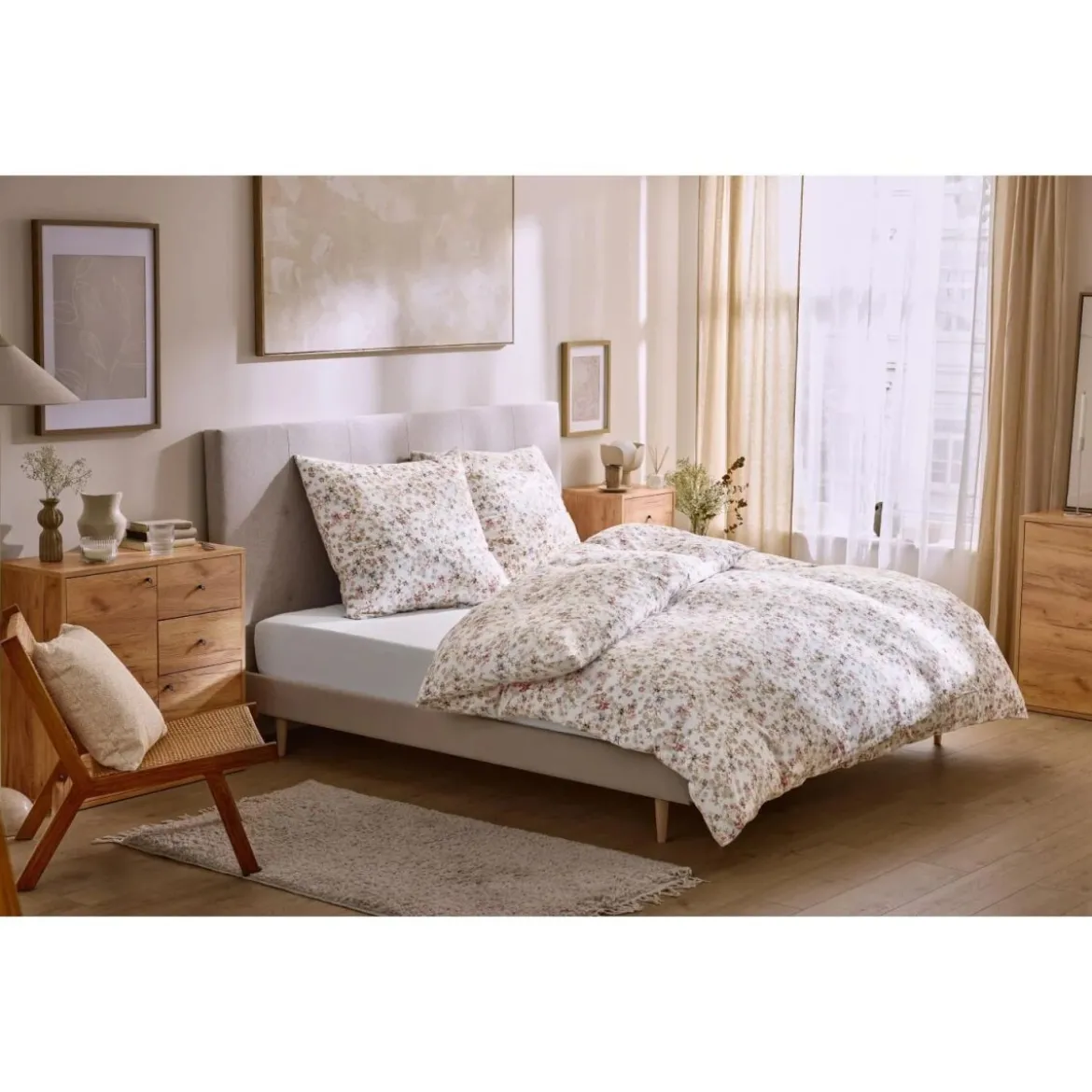 LIVARNO® Satin-Bettwäsche, 135 x 200 cm (Blumen/weiß) - B-Ware neuwertig