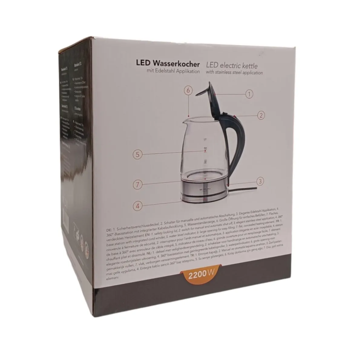 Michelino Wasserkocher mit LED-Beleuchtung, 1.7 L, silber - B-Ware neuwertig