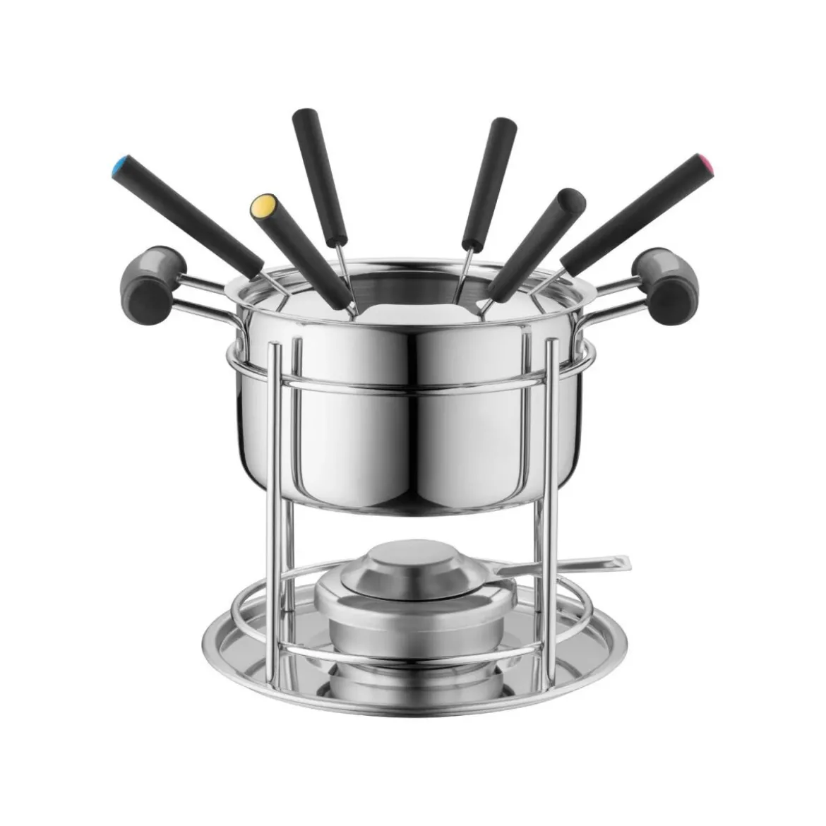MÄSER Fondue-Set, mit Rechaud und 6 Fonduegabeln (Silber / Schwarz, 11 tlg.) - B-Ware sehr gut