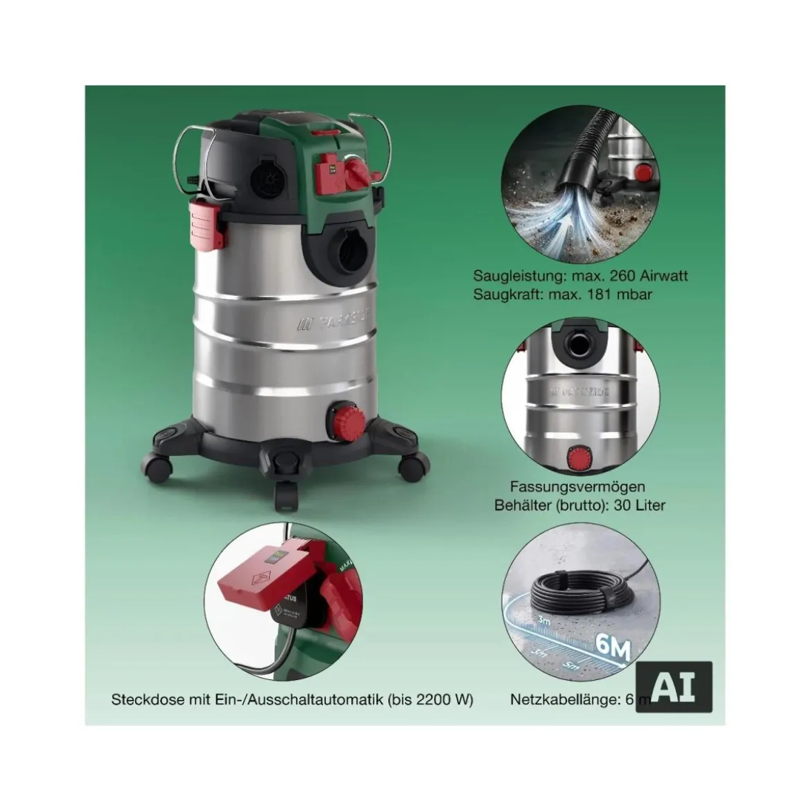 PARKSIDE® Nass-/ Trockensauger »PWD 30 C1« - B-Ware Transportschaden Kosmetisch