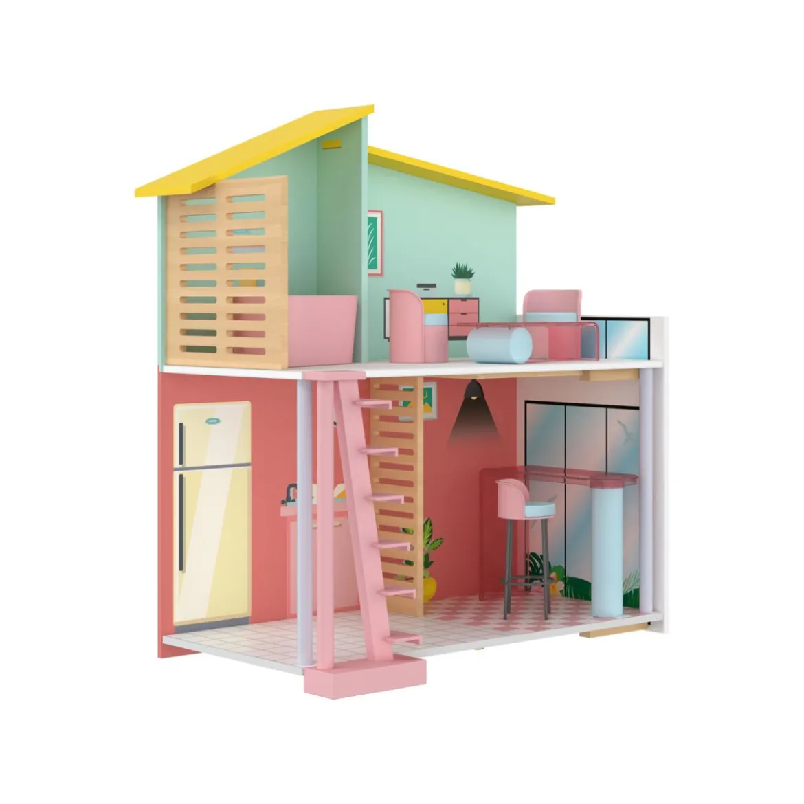 PLAYTIVE Holz Fashion Doll Puppenhaus, 8-teilig - B-Ware sehr gut