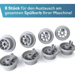 Plemont Spülmaschinen-Rollen, 8er Set, Universell für viele gängige Bosch & Siemens Geschirrspüler - B-Ware sehr gut
