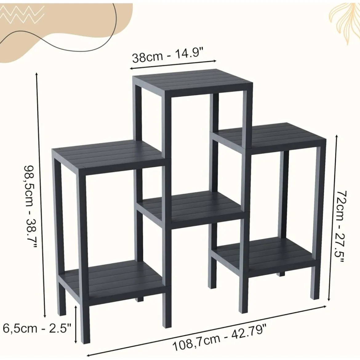 Ribelli 6-stufiges Blumenregal, grau - B-Ware sehr gut