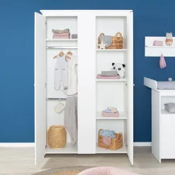 roba Kleiderschrank 'Anton' 2-türig, weiß mit modernen Holzgriffen - B-Ware neuwertig