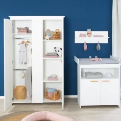 roba Kleiderschrank 'Anton' 2-türig, weiß mit modernen Holzgriffen - B-Ware neuwertig