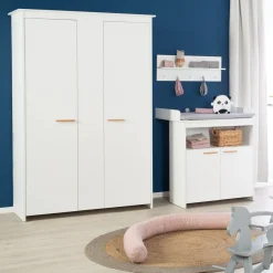 roba Kleiderschrank 'Anton' 2-türig, weiß mit modernen Holzgriffen - B-Ware sehr gut