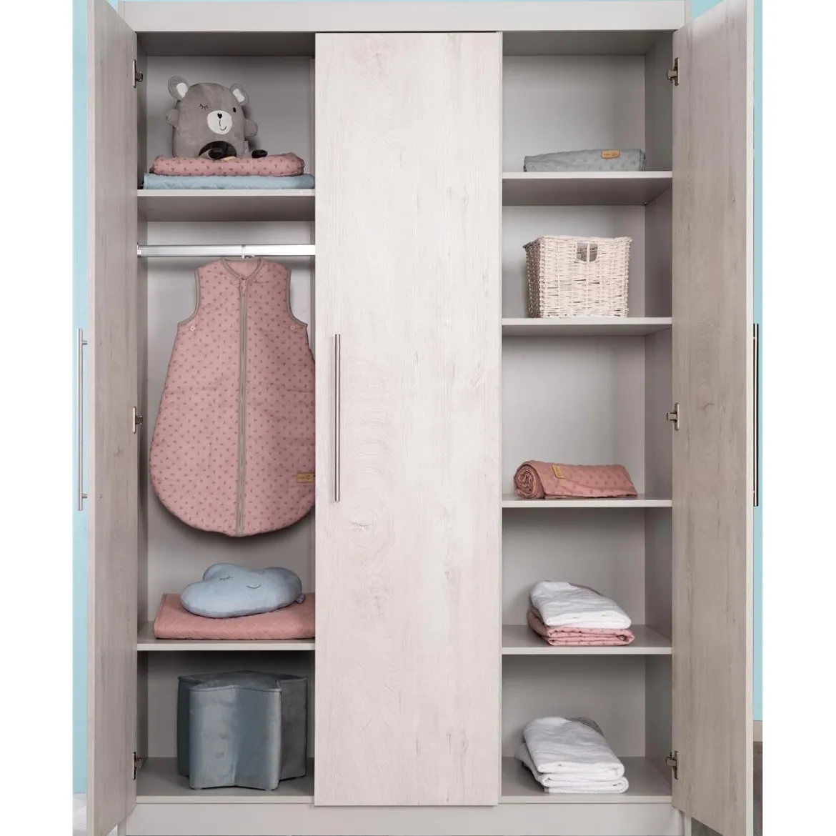 roba Kleiderschrank 'Maren 2', 3-türig, Lichtgrau/weiß - B-Ware neuwertig
