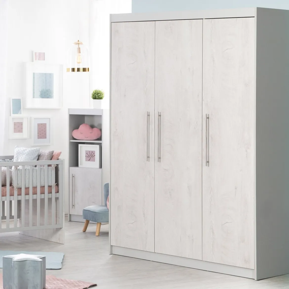 roba Kleiderschrank 'Maren 2', 3-türig, Lichtgrau/weiß - B-Ware neuwertig