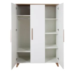 roba Kleiderschrank 'Ole', 3-türig, mit Holzgriffe & -füßen, Weiß / Eichen-Dekor - B-Ware sehr gut