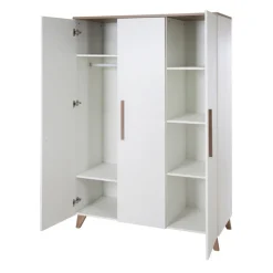 roba Kleiderschrank 'Ole', 3-türig, mit Holzgriffe & -füßen, Weiß / Eichen-Dekor - B-Ware sehr gut