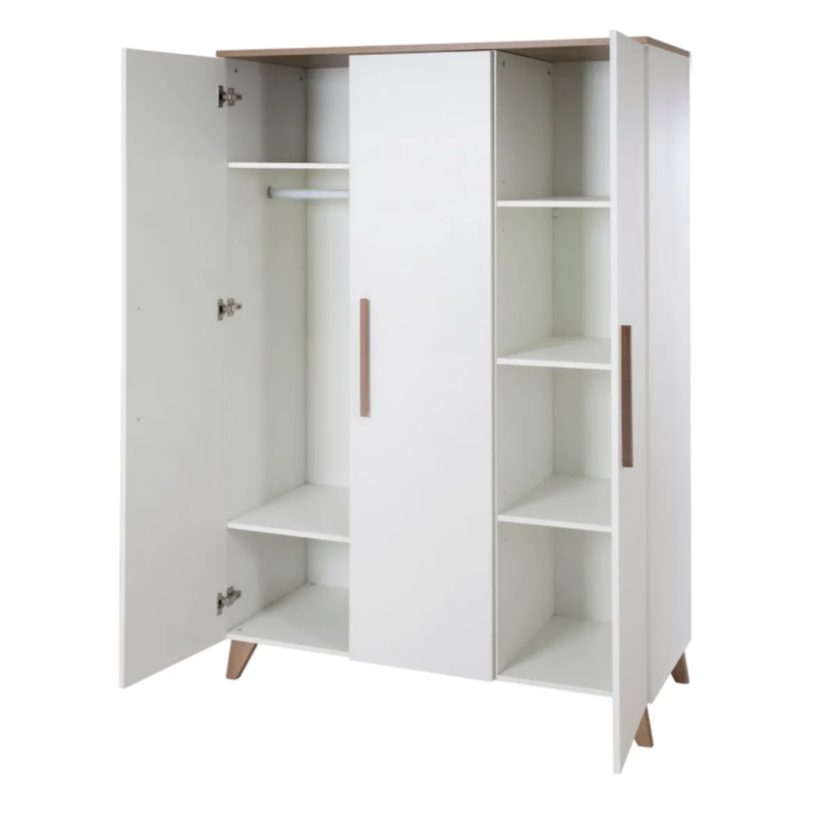 roba Kleiderschrank 'Ole', 3-türig, mit Holzgriffe & -füßen, Weiß / Eichen-Dekor - B-Ware sehr gut