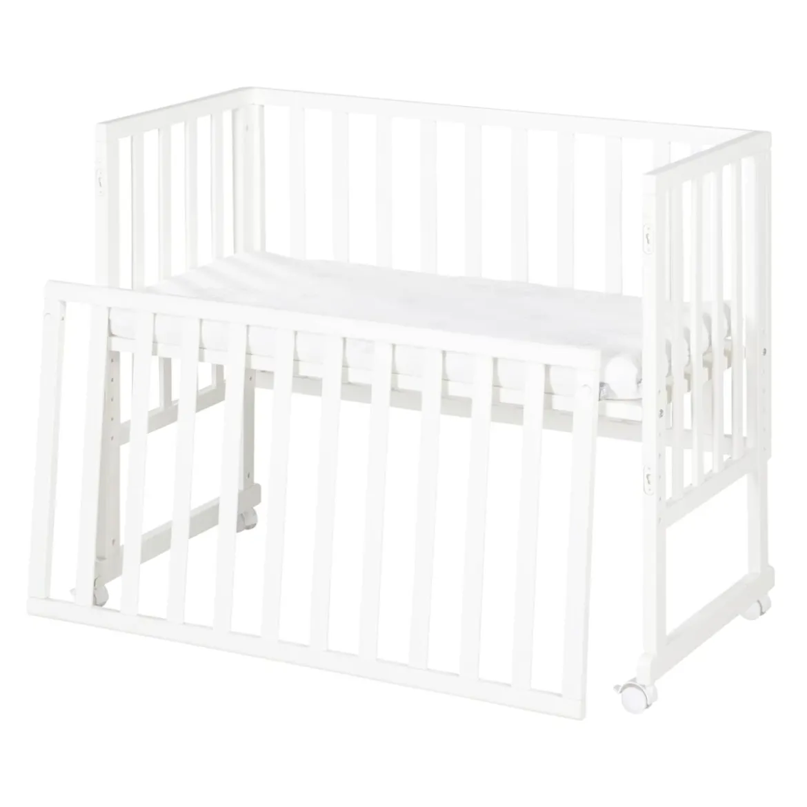 roba Stuben- & Beistellbett 3in1 mit Barriere + Matratze, Holz weiß - B-Ware sehr gut