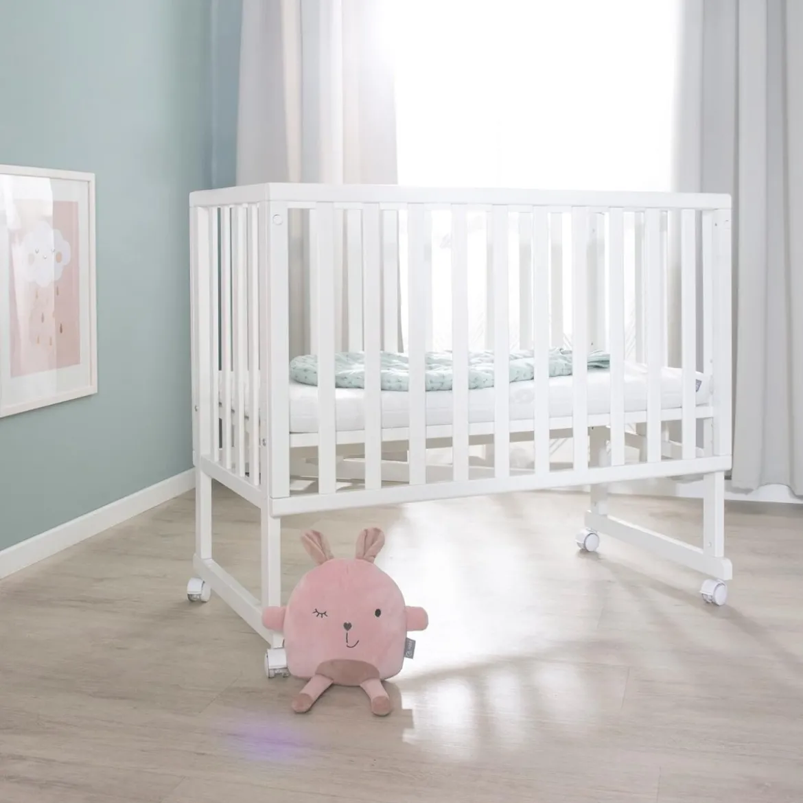 roba Stuben- & Beistellbett 3in1 mit Barriere + Matratze, Holz weiß - B-Ware sehr gut