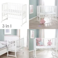 roba Stuben- & Beistellbett 3in1 mit Barriere + Matratze, Holz weiß - B-Ware sehr gut