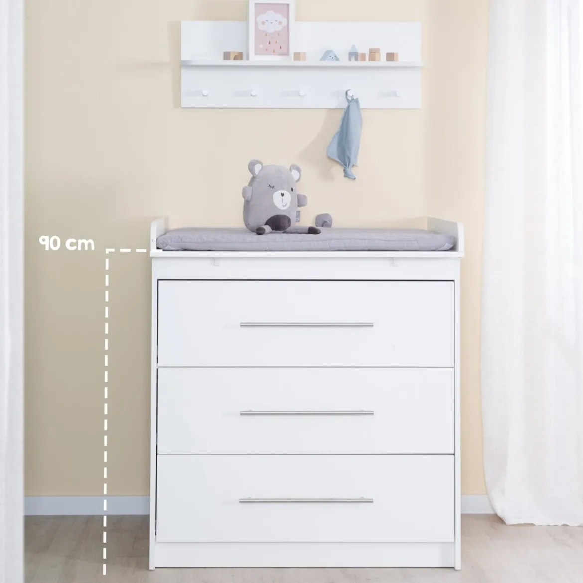 roba Wickelkommode 'Maren' mit abnehmbarem Aufsatz, schmal, 3 Schubladen, Wickelhöhe 90,5 cm - B-Ware